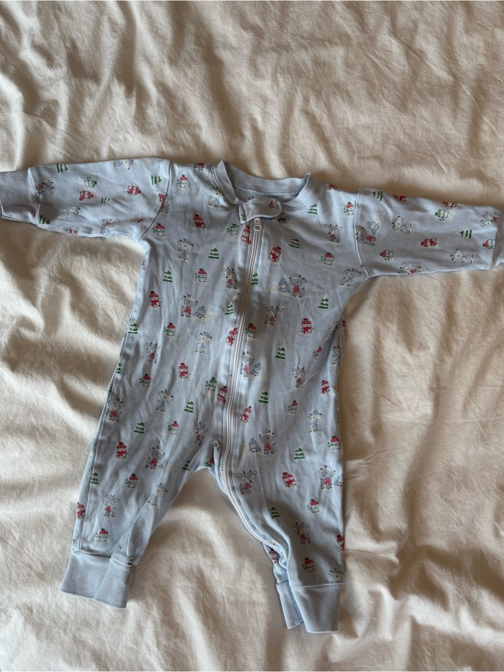 Kissy kissy Light Blue Holiday Print One-Piece Zipper Romper